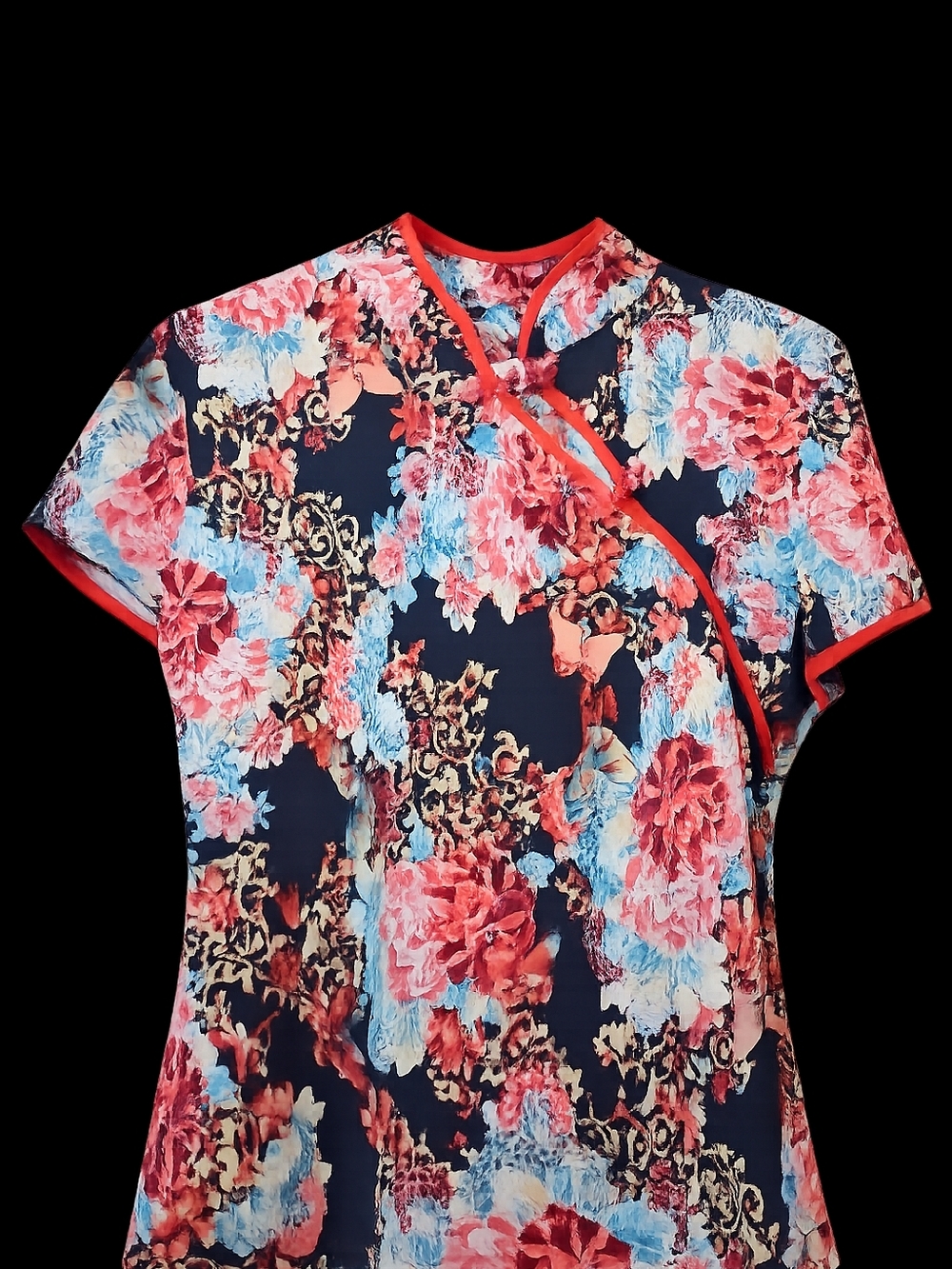 Traditional Cheongsam Top in Red & Coral